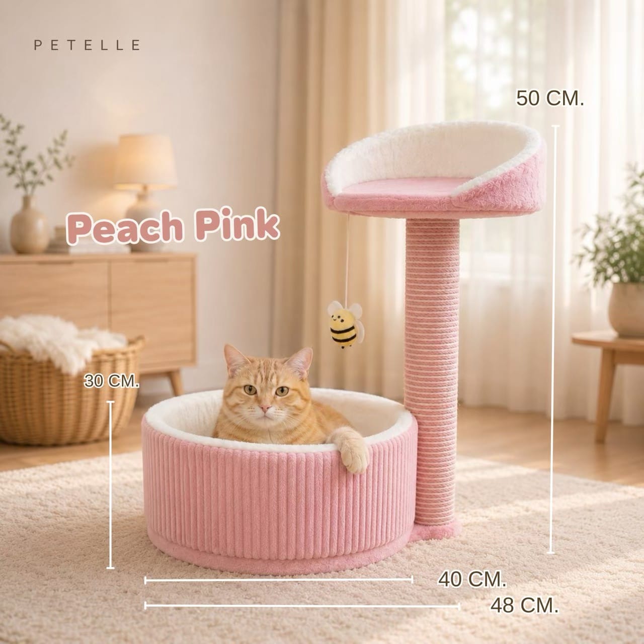 คอนโดแมวพร้อมเสาลับเล็บ PETELLE รุ่น COZY CUP SERIES สีส้มแอปริคอต_1